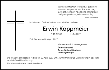 Traueranzeige von Erwin Koppmeiner von Frankenpost
