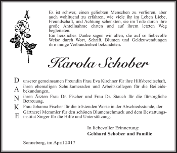Traueranzeige von Karola Schober von Südthüringer Presse