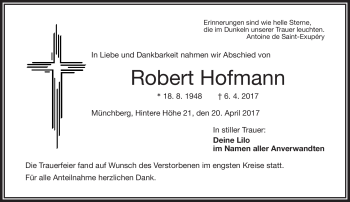 Traueranzeige von Robert Hofmann von Frankenpost