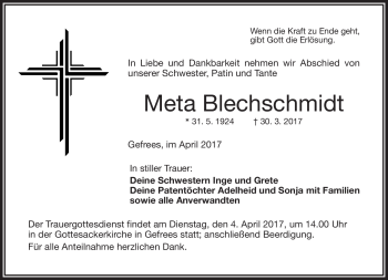 Traueranzeige von Meta Blechschmidt von Frankenpost