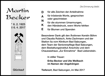 Traueranzeige von Martin Becker von Südthüringer Presse