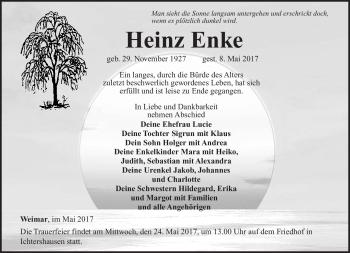 Traueranzeige von Heinz Enke von Südthüringer Presse