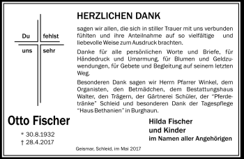 Traueranzeige von Otto Fischer von Südthüringer Presse