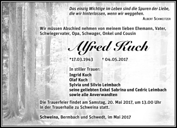 Traueranzeige von Alfred Kuch von Südthüringer Presse