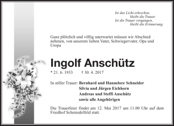 Traueranzeige von Ingolf Anschütz von Südthüringer Presse