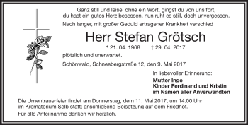 Traueranzeige von Stefan Grötsch von Frankenpost