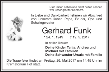 Traueranzeige von Gerhard Funk von Frankenpost