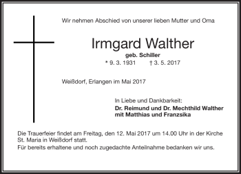 Traueranzeige von Irmgard Walther von Frankenpost