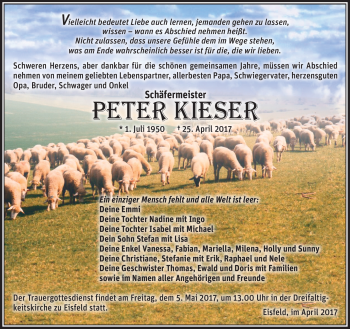 Traueranzeige von Peter Kieser von Südthüringer Presse