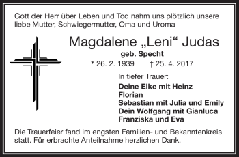 Traueranzeige von Magdalene Judas von Frankenpost