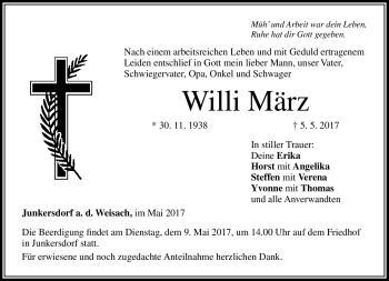 Traueranzeige von Willi März von Neue Presse Coburg