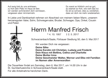 Traueranzeige von Manfred Frisch von Frankenpost
