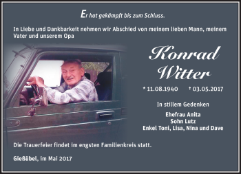 Traueranzeige von Konrad Witter von Südthüringer Presse