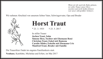 Traueranzeige von Horst Traut von Südthüringer Presse