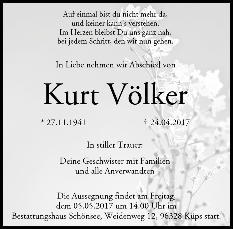  Traueranzeige für Kurt Völker vom 03.05.2017 aus Neue Presse Coburg