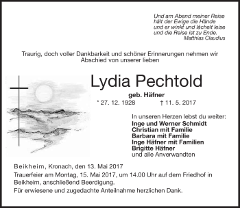 Traueranzeige von Lydia Pechtold von Neue Presse Coburg