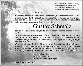 Traueranzeige von Gustav Schmalz von Südthüringer Presse