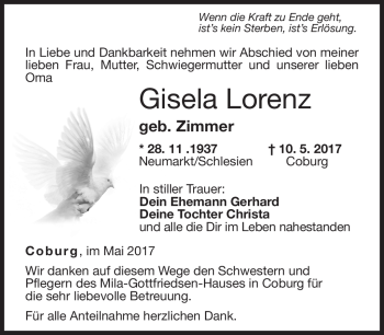 Traueranzeige von Gisela Lorenz von Neue Presse Coburg