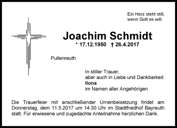 Traueranzeige von Joachim Schmidt von Frankenpost