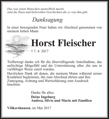 Traueranzeige von Horst Fleischer von Südthüringer Presse