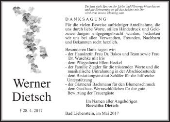 Traueranzeige von Werner Dietsch von Südthüringer Presse