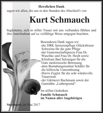 Traueranzeige von Kurt Schmauch von Südthüringer Presse