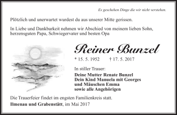 Traueranzeige von Reiner Bunzel von Südthüringer Presse