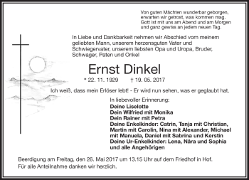 Traueranzeige von Ernst Dinkel von Frankenpost