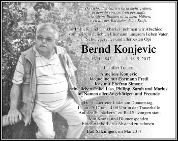 Traueranzeige von Bernd Konjevic von Südthüringer Presse