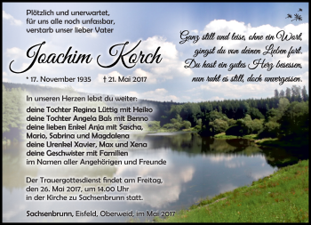 Traueranzeige von Joachim Korch von Südthüringer Presse