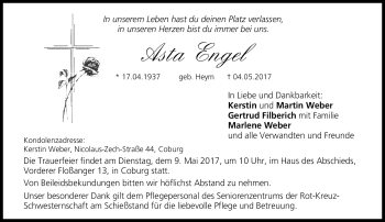 Traueranzeige von Asta Engel von Neue Presse Coburg