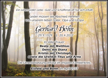 Traueranzeige von Gerhard Höhn von Südthüringer Presse