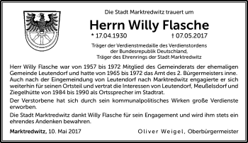 Traueranzeige von Willy Flasche von Frankenpost