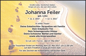 Traueranzeige von Johanna Feiler von Neue Presse Coburg