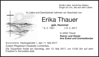 Traueranzeige von Erika Thauer von Neue Presse Coburg