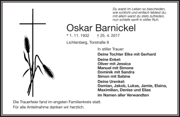 Traueranzeige von Oskar Barnickel von Frankenpost