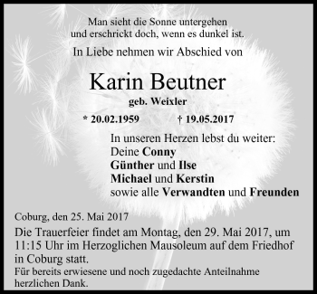 Traueranzeige von Karin Beutner von Neue Presse Coburg
