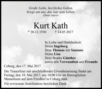 Traueranzeige von Kurt Kath von Neue Presse Coburg