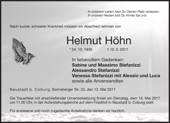 Traueranzeige von Helmut Schön von Neue Presse Coburg
