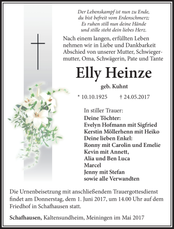 Traueranzeige von Elly Heinze von Südthüringer Presse