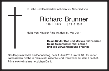 Traueranzeige von Richard Brunner von Frankenpost