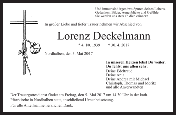 Traueranzeige von Lorenz Deckelmann von Neue Presse Coburg