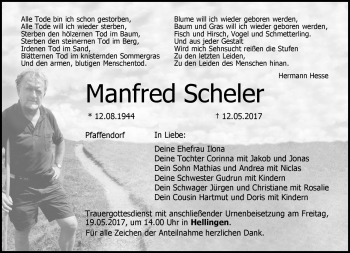 Traueranzeige von Manfred Scheler von Südthüringer Presse