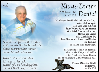 Traueranzeige von Klaus-Dieter Dentel von Südthüringer Presse