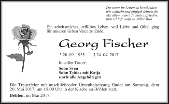Traueranzeige von Georg Fischer von Südthüringer Presse