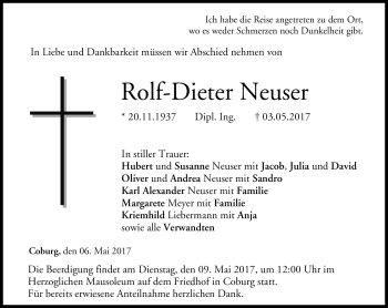 Traueranzeige von Rolf-Dieter Neuer von Neue Presse Coburg