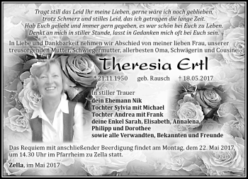Traueranzeige von Theresia Ertl von Südthüringer Presse