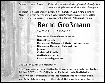 Traueranzeige von Bernd Großmann von Neue Presse Coburg