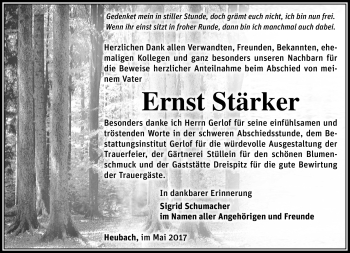 Traueranzeige von Ernst Stärker von Südthüringer Presse