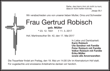 Traueranzeige von Gertrud Robisch von Frankenpost